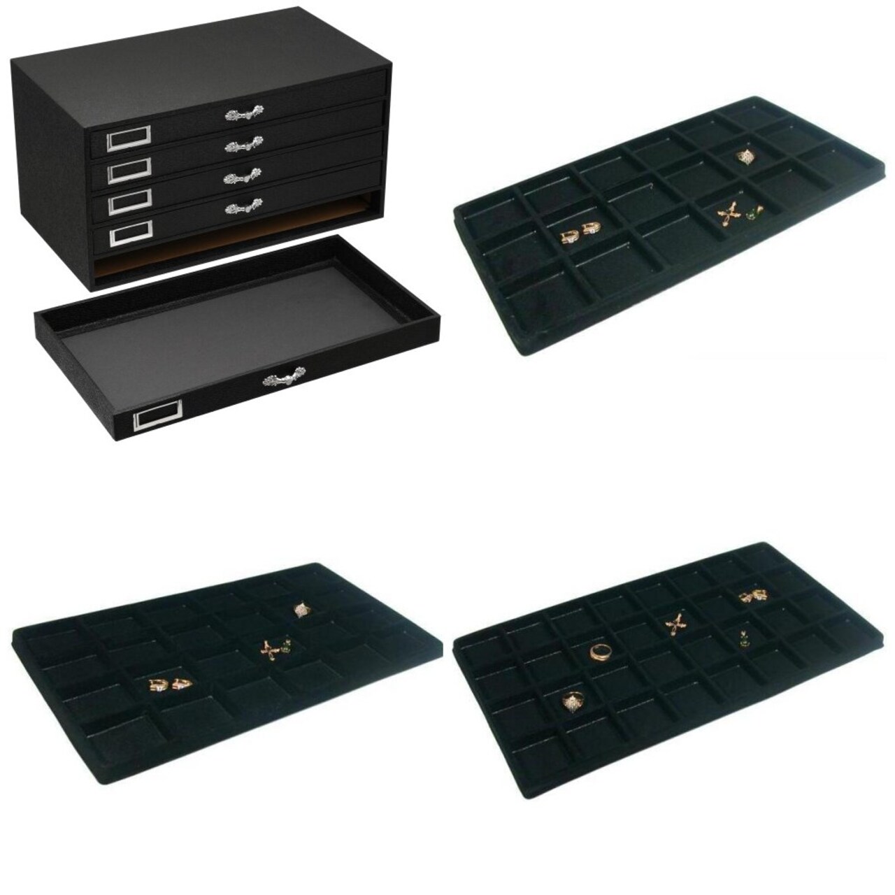 Black FindingKing 5 Drawer Jewelry Case w/ 5 Plastic Jewelry Trays -Varied Slots